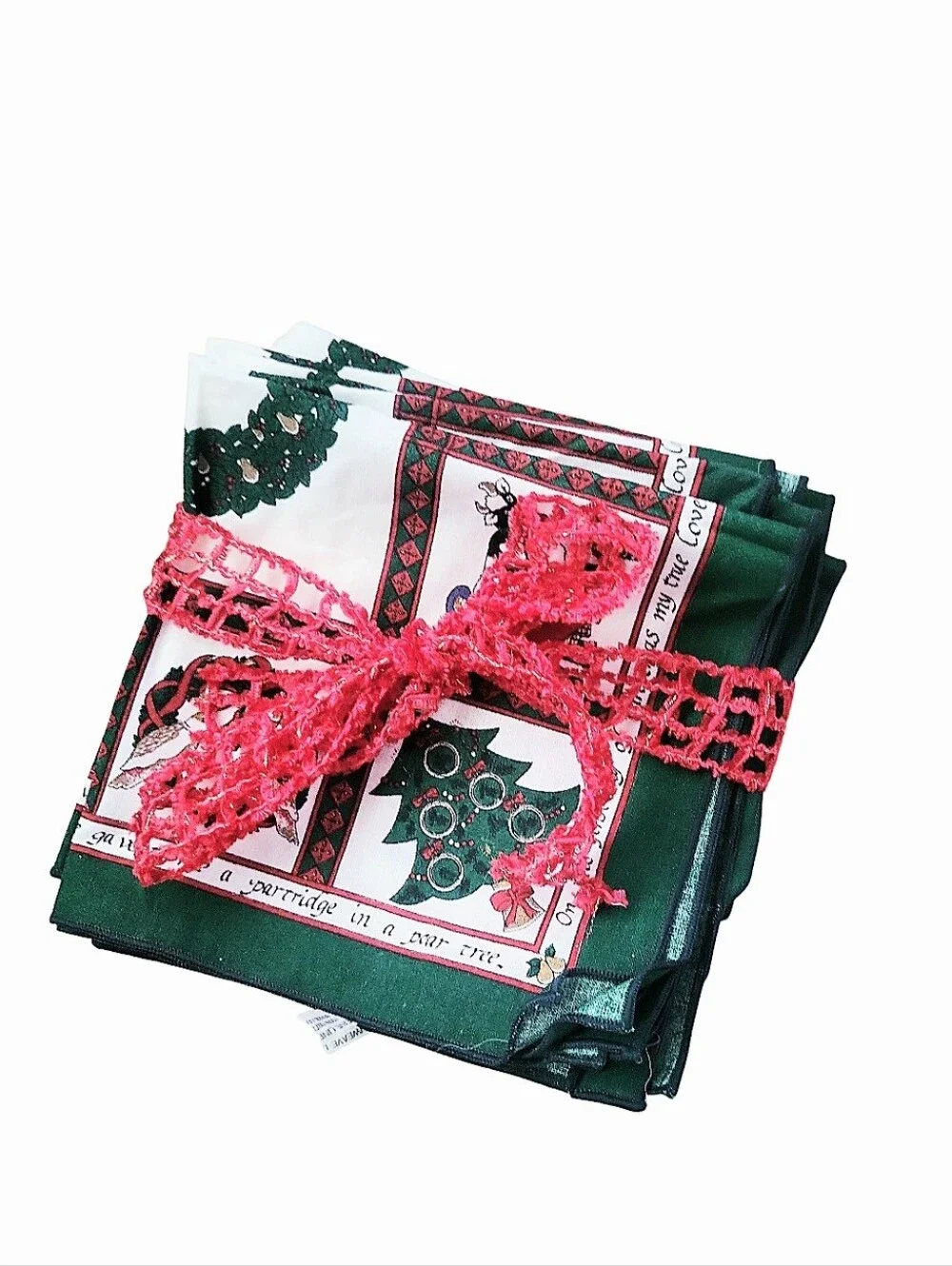 Vintage Sunweave 12 Days Of Christmas Holiday  Napkin Set Of 8
